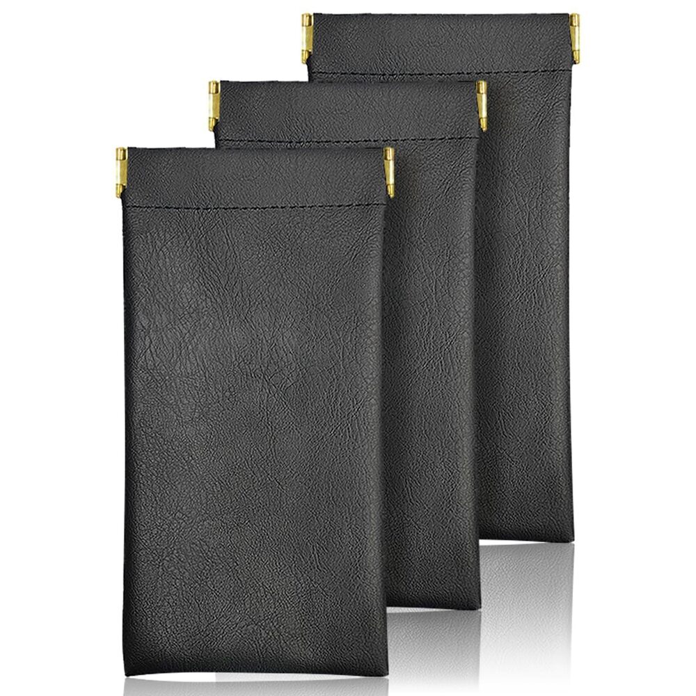 6799 3 Pack Sunglass Case Portable Leather Squeeze Top Soft Eyeglass Cases